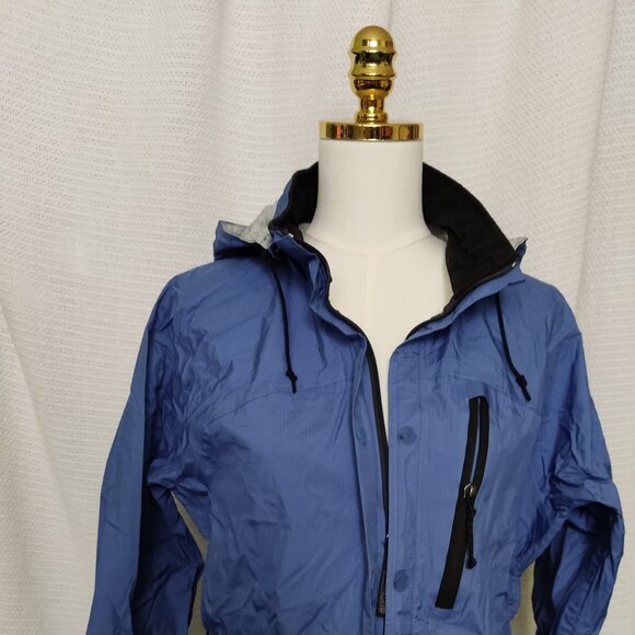 REI Elements E1 Hooded Blue Rain Jacket | Zipper | Vents | Waterproof | Medium - Picture 2 of 16